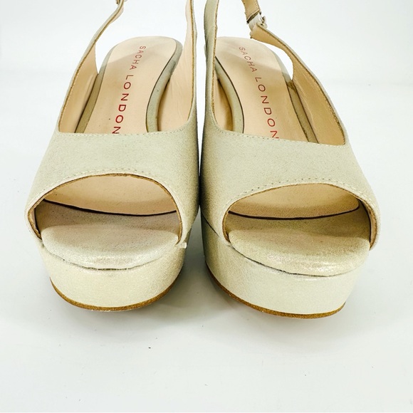 🔥SOLD🔥Sacha London Elga Champagne Metallic Open Toe Sling Back Platform - Picture 5 of 8